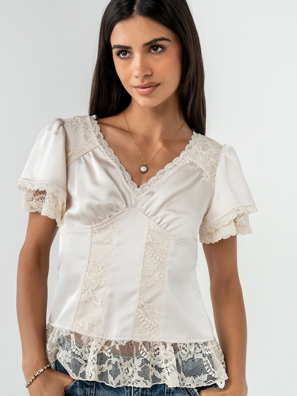 Bohme Lace-Trim Satin Blouse